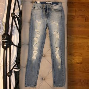 High waisted denim ripped jeans